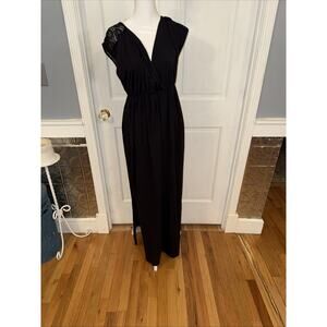 Cacique black maxi dress featuring crochet accent sleeves, XL